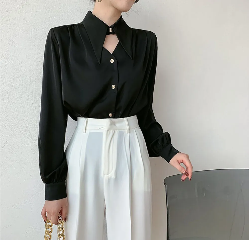 Isabelle – Women's Satin Long-Sleeved Office Blouse