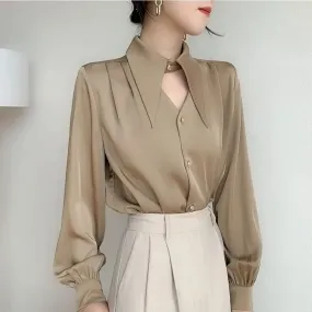 Isabelle – Women's Satin Long-Sleeved Office Blouse