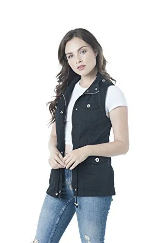 Khanomak Womens Sleeveless Zip Up Jacket Lightweight Sleeveless Military Anorak Vest