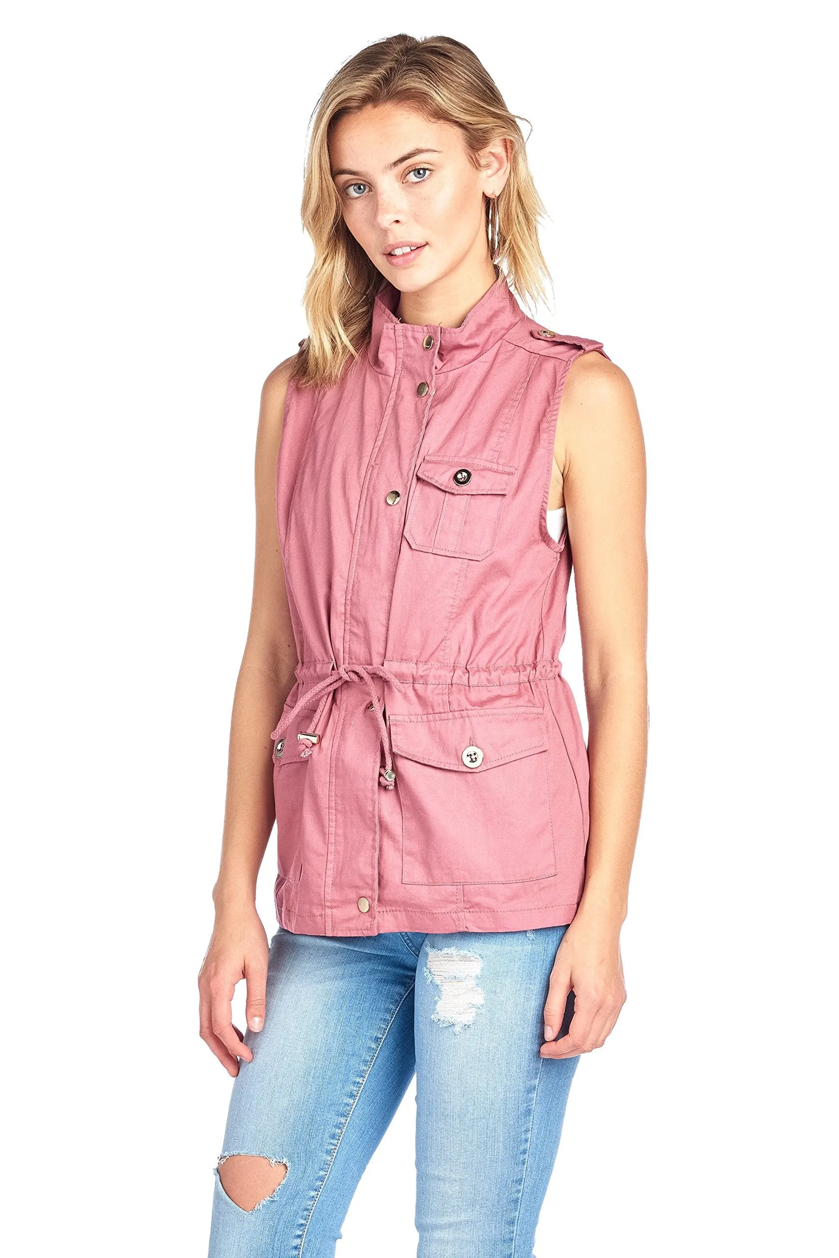 Khanomak Womens Sleeveless Zip Up Jacket Lightweight Sleeveless Military Anorak Vest
