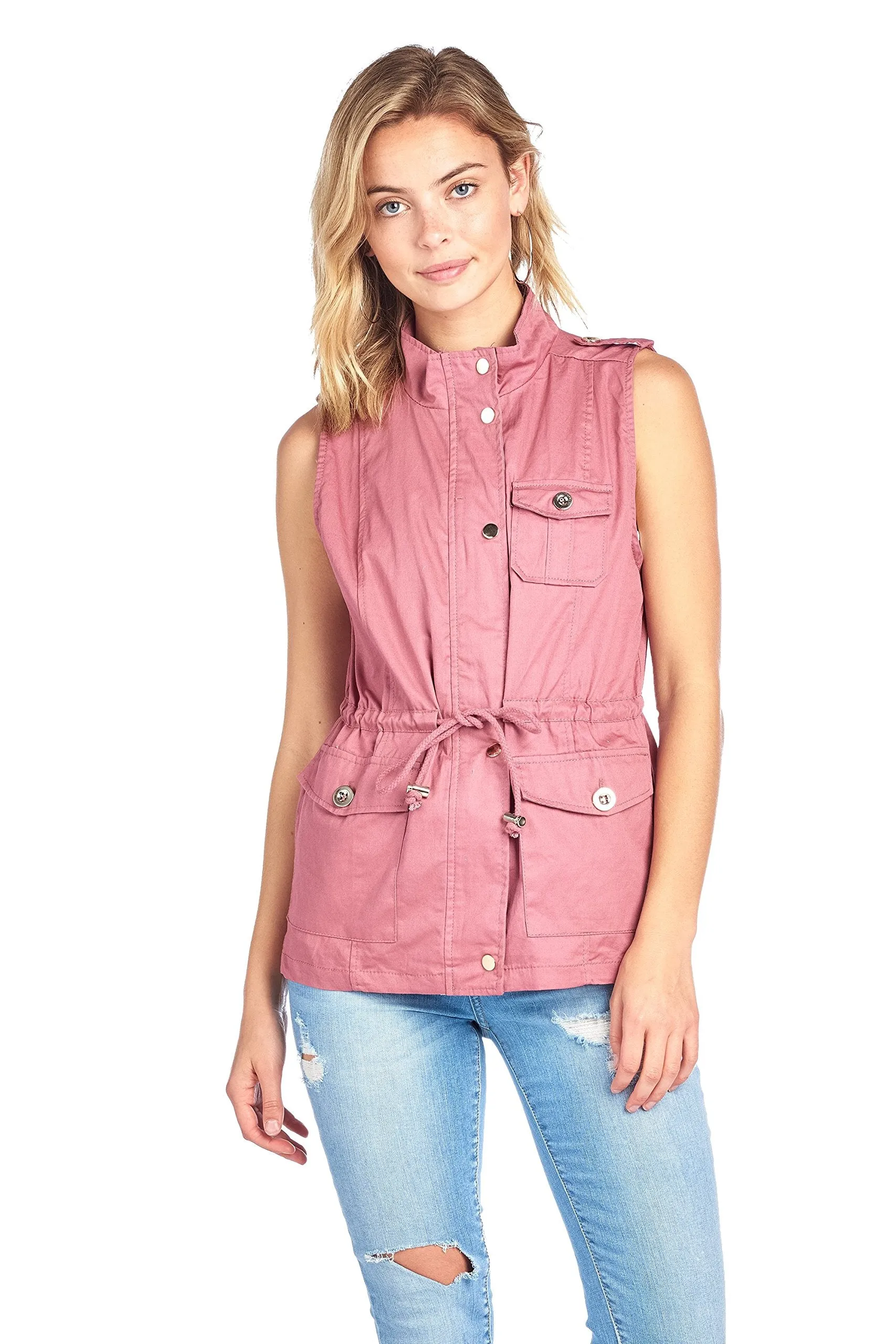 Khanomak Womens Sleeveless Zip Up Jacket Lightweight Sleeveless Military Anorak Vest