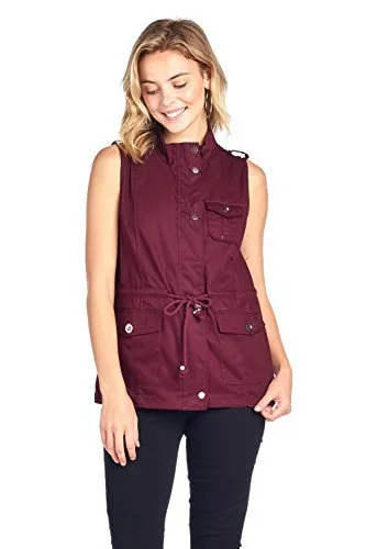 Khanomak Womens Sleeveless Zip Up Jacket Lightweight Sleeveless Military Anorak Vest