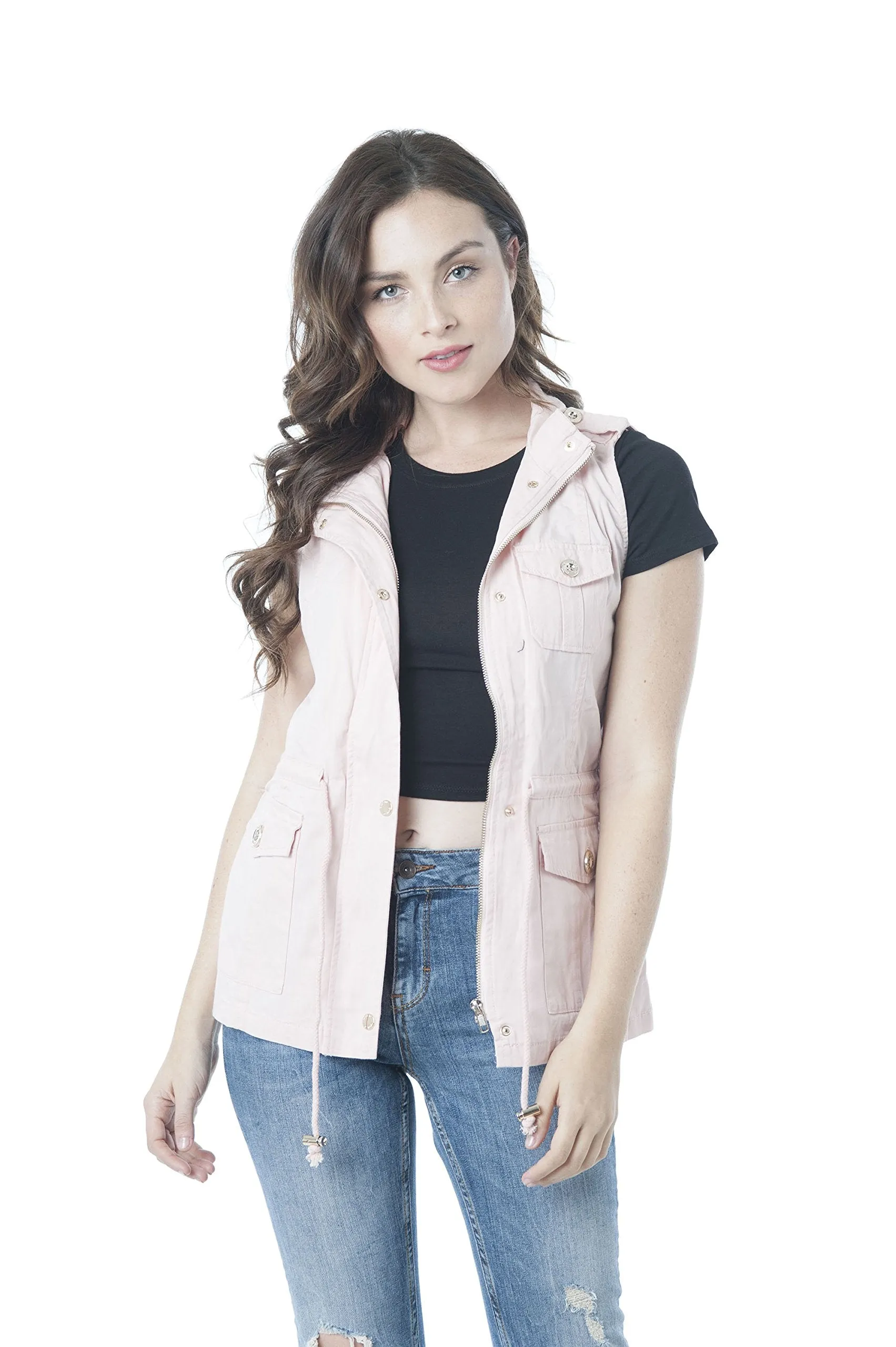 Khanomak Womens Sleeveless Zip Up Jacket Lightweight Sleeveless Military Anorak Vest