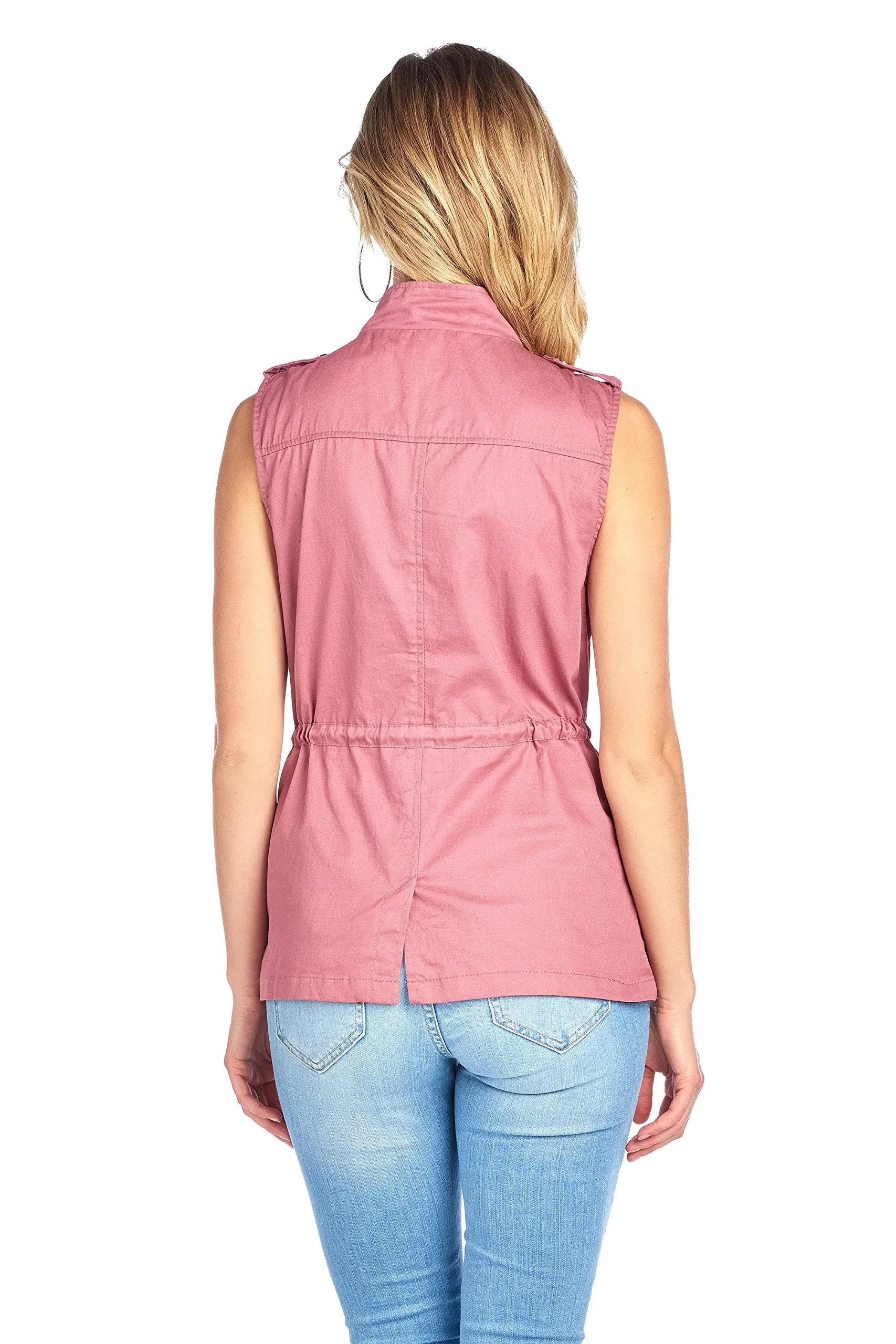 Khanomak Womens Sleeveless Zip Up Jacket Lightweight Sleeveless Military Anorak Vest