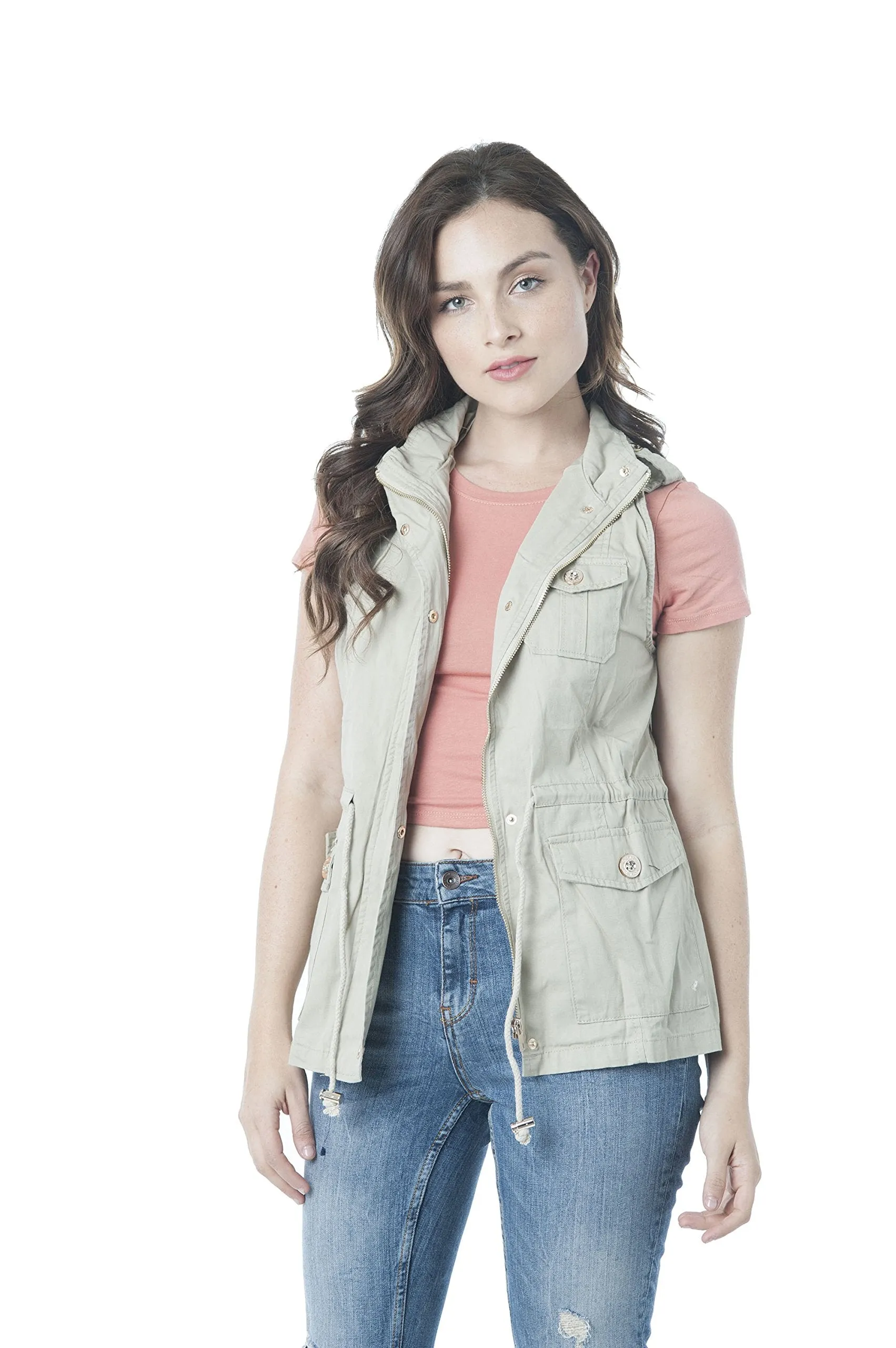 Khanomak Womens Sleeveless Zip Up Jacket Lightweight Sleeveless Military Anorak Vest