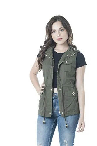 Khanomak Womens Sleeveless Zip Up Jacket Lightweight Sleeveless Military Anorak Vest