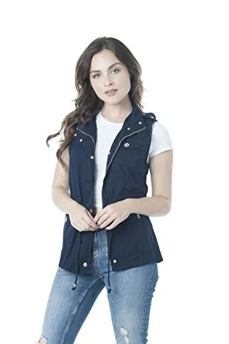 Khanomak Womens Sleeveless Zip Up Jacket Lightweight Sleeveless Military Anorak Vest