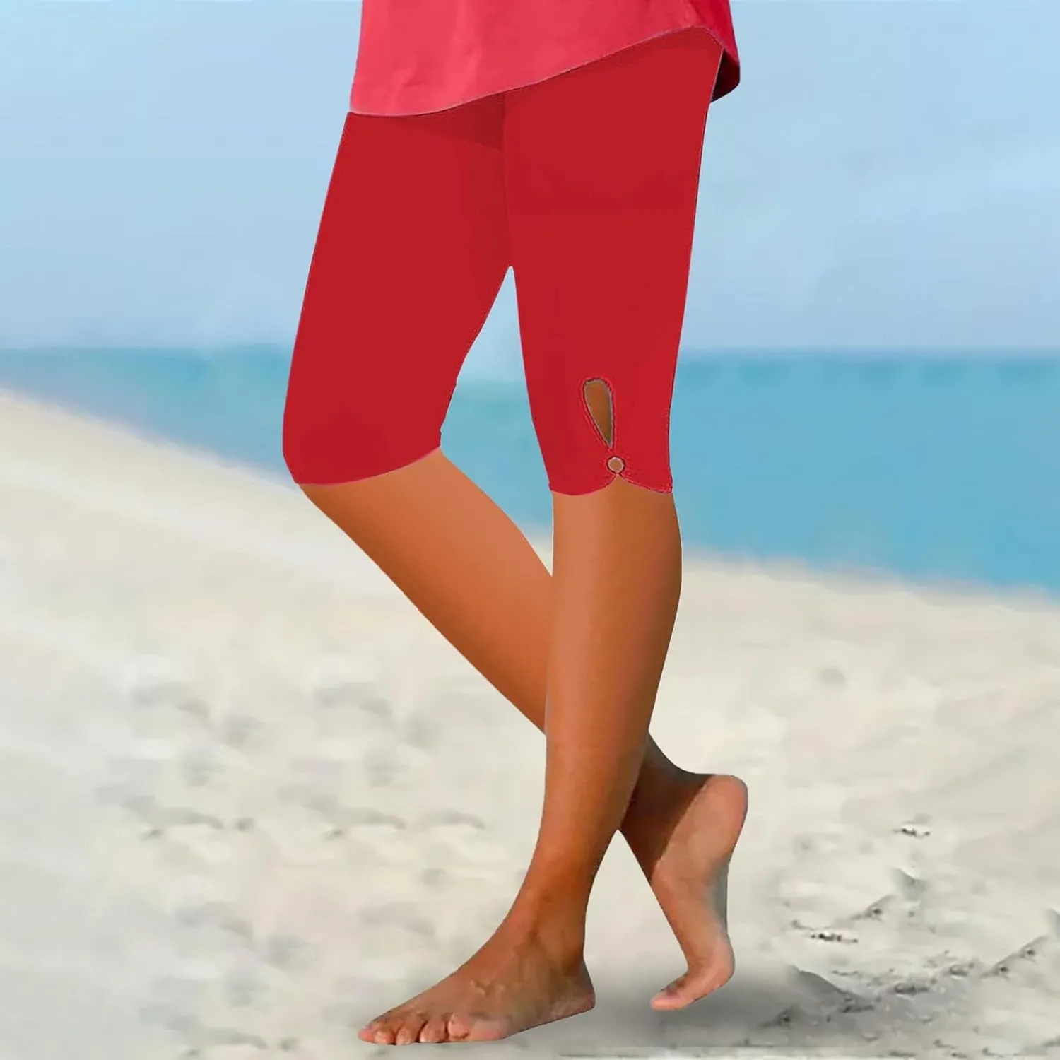 Leggings with Pockets for Women Waisted Hollow Yoga Quarter Pants Lightweight and Comfortable Quarter Pants Solid