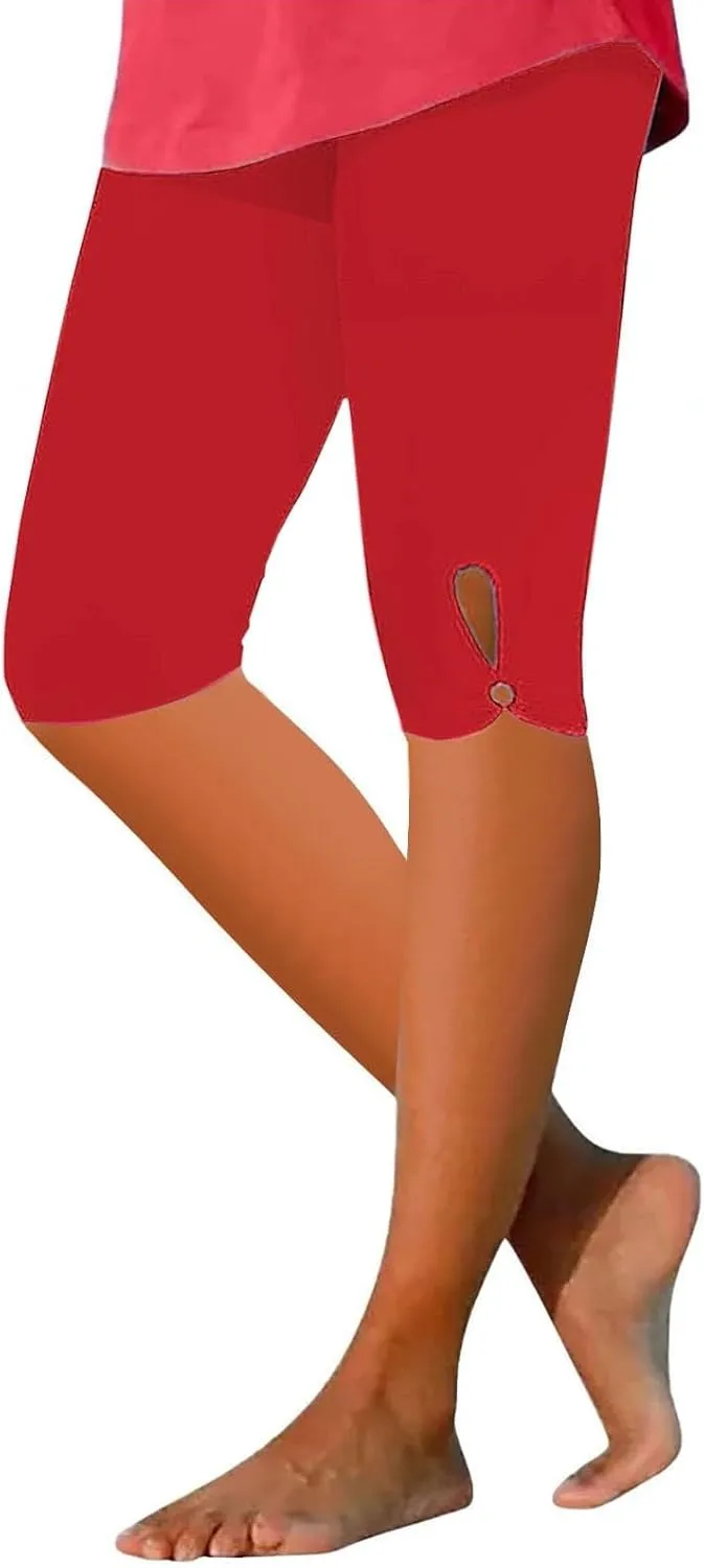 Leggings with Pockets for Women Waisted Hollow Yoga Quarter Pants Lightweight and Comfortable Quarter Pants Solid