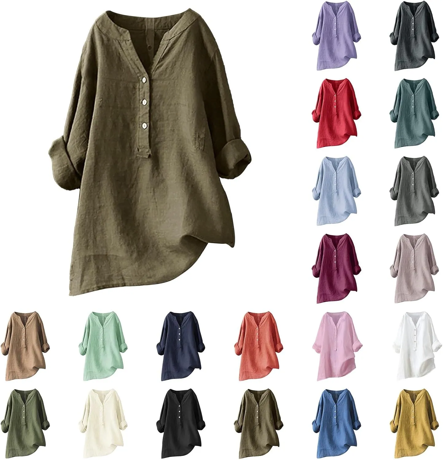 Linen Oversize Shirts Womens Button Roll Long Sleeve Tops Causal Elegant Dress Shirt Loose Chic Summer Linen Clothes