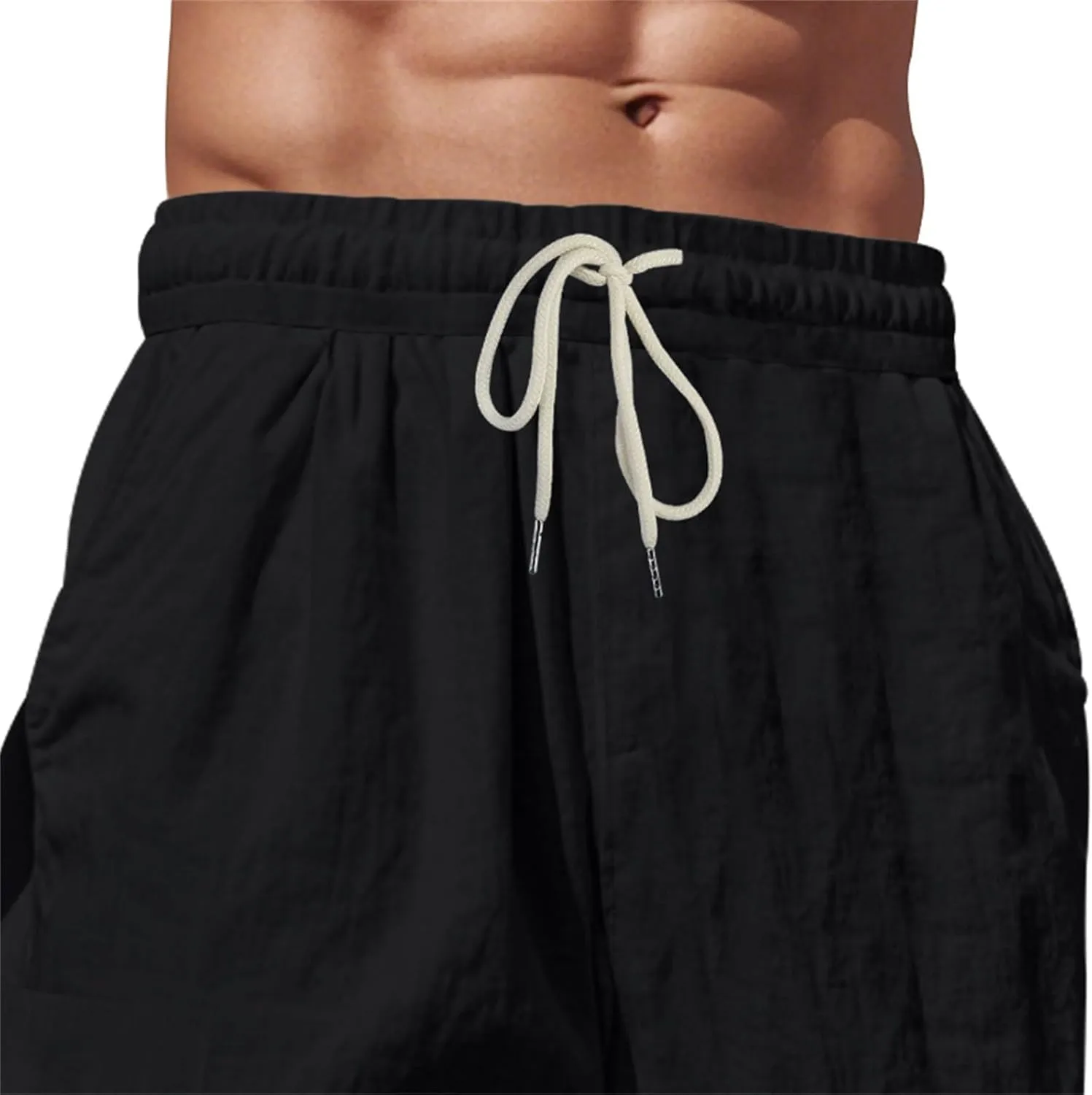 Lounge Pants Men Linen Breathable Lightweight Pant Loose Fit Cargo Trousers Wide Leg Elastic Waist with Pockets