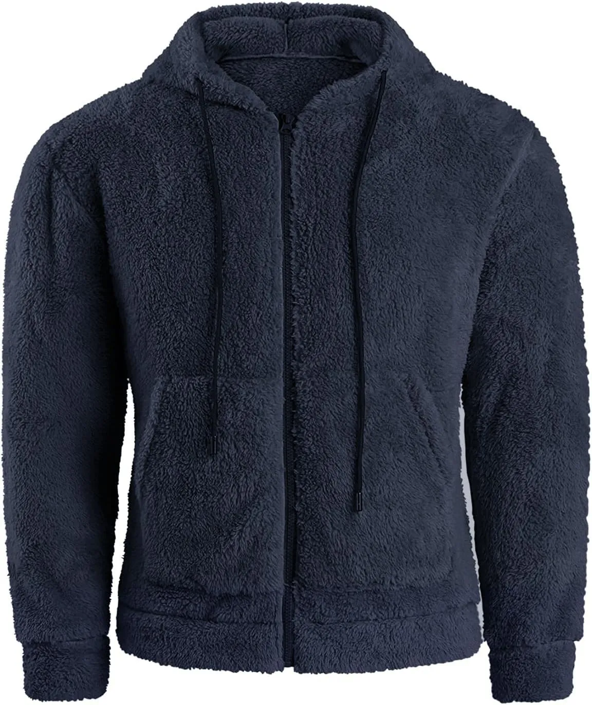 Men Fluffy Fuzzy Hoodies Heavyweight Sherpa Fleece Winter Warm Jackets Soft Cozy Full Zip Casual Athletic with Pocket
