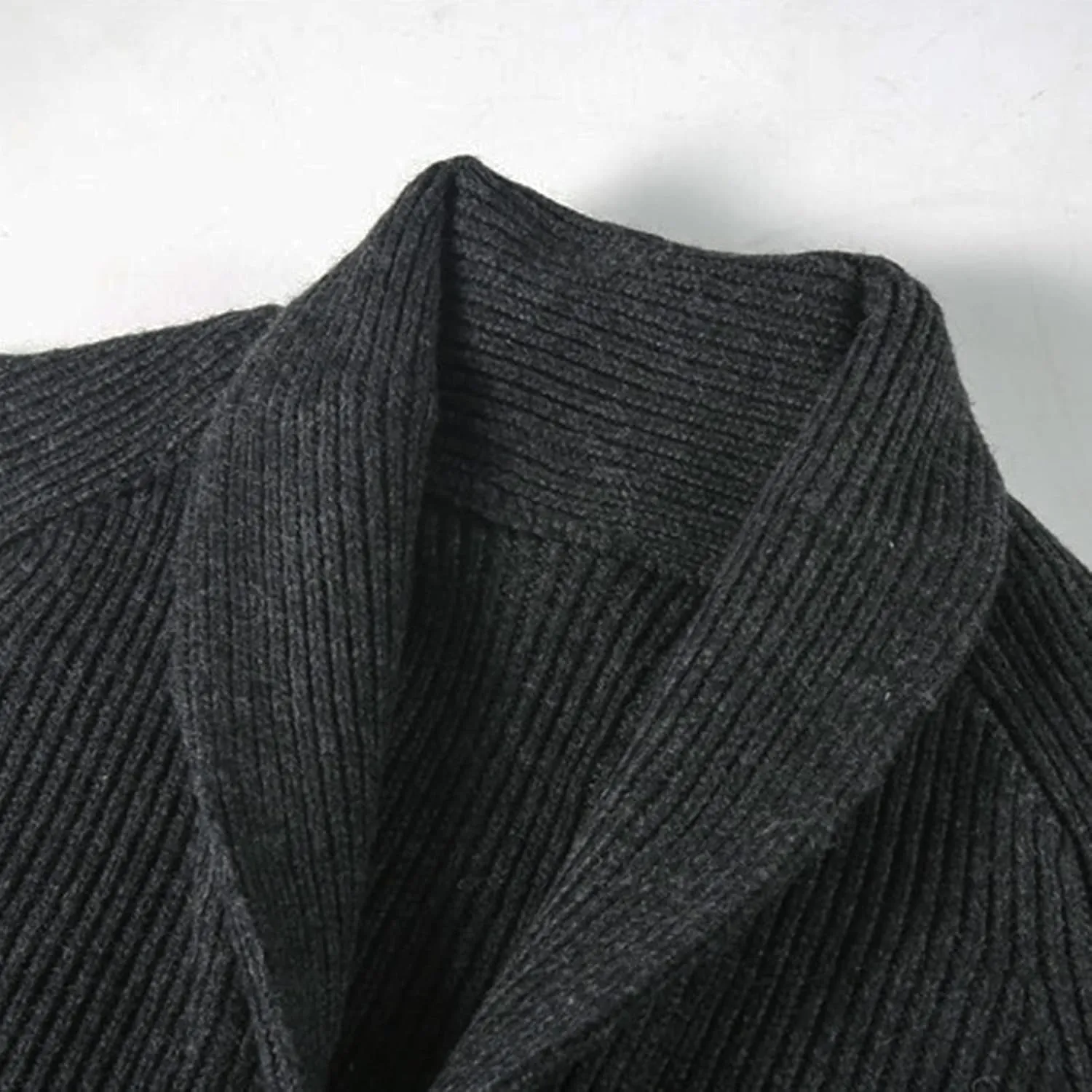 Men Shawl Collar Slim Cardigan Casual Thermal Knitted Sweaters with Pockets Soft Cotton Button Down Knit Sweater