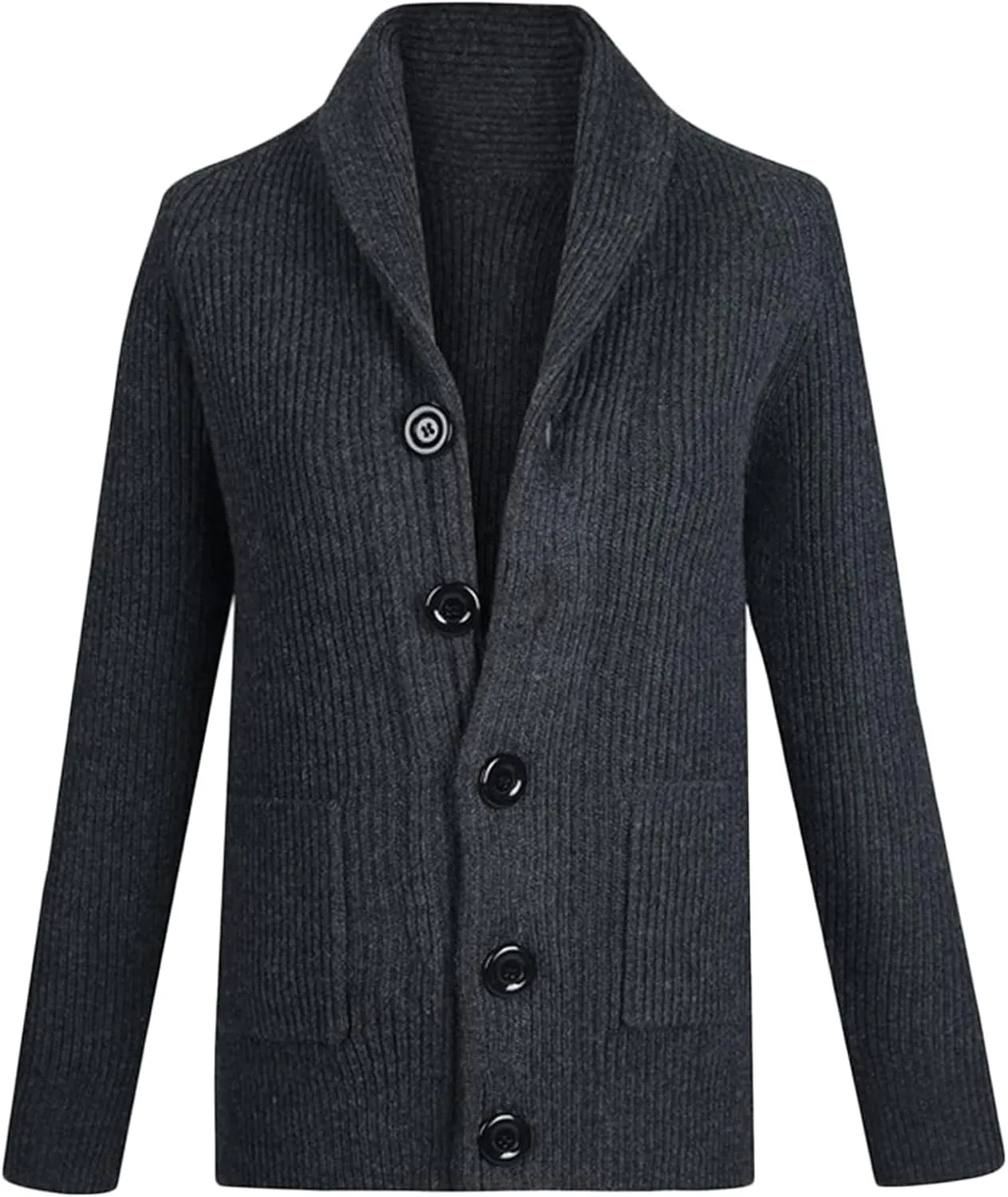 Men Shawl Collar Slim Cardigan Casual Thermal Knitted Sweaters with Pockets Soft Cotton Button Down Knit Sweater