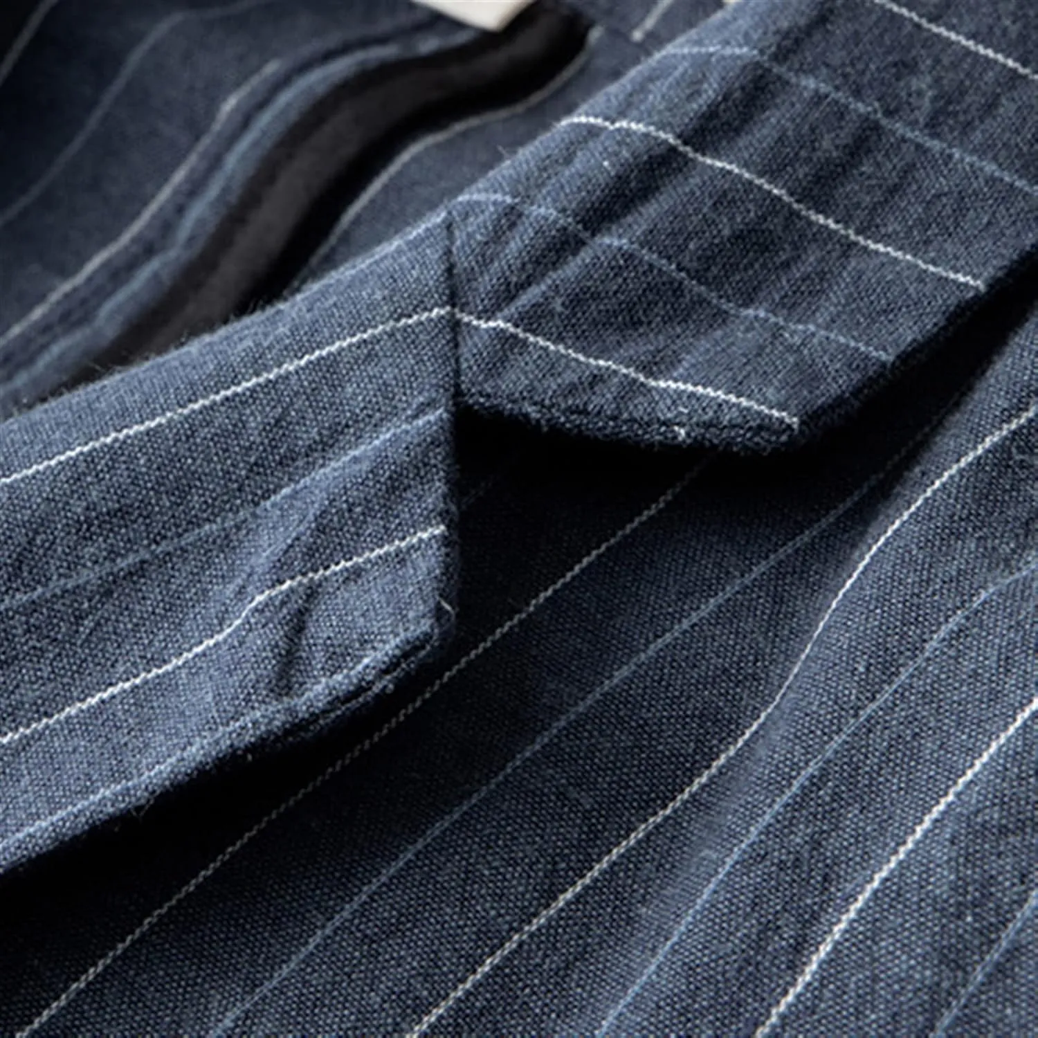 Men's Linen Blazer Lightweight Jacket Sport Coat One Button Navy Blue Stripe, Large