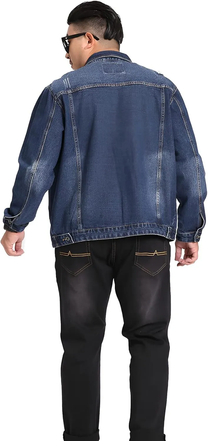 Men's Loose Fit Vintage Denim Jacket Classic Western Trucker Jeans Coat