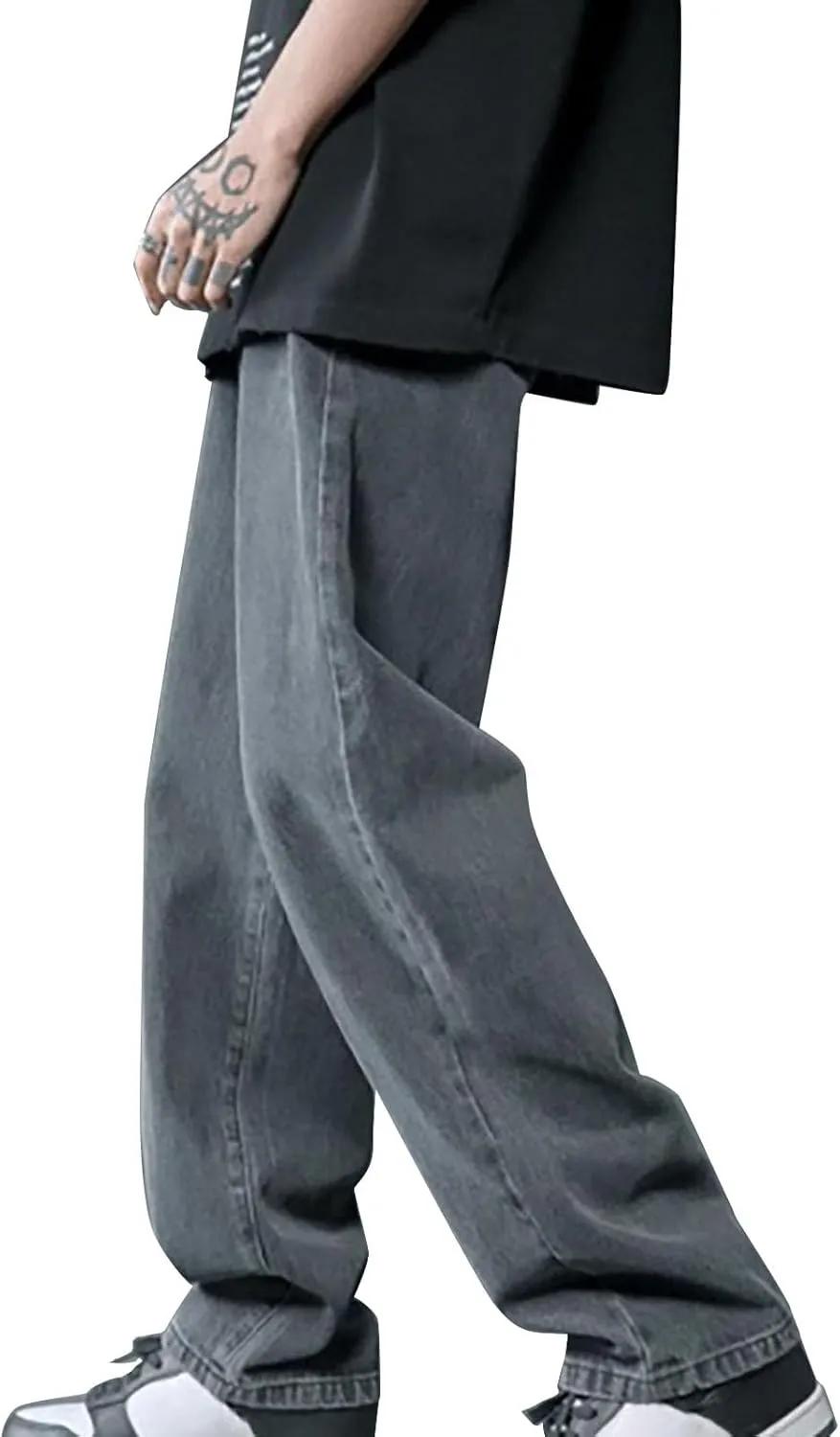 Mens Pants Jeans Stretch Classic Vintage Straight Wide Leg Denim Pants Baggy Jeans Trousers Mulit Pockets