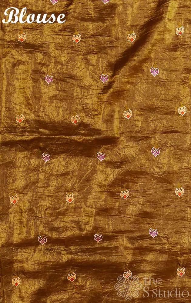 Methi green crushed tissue silk saree with lotus embroidery