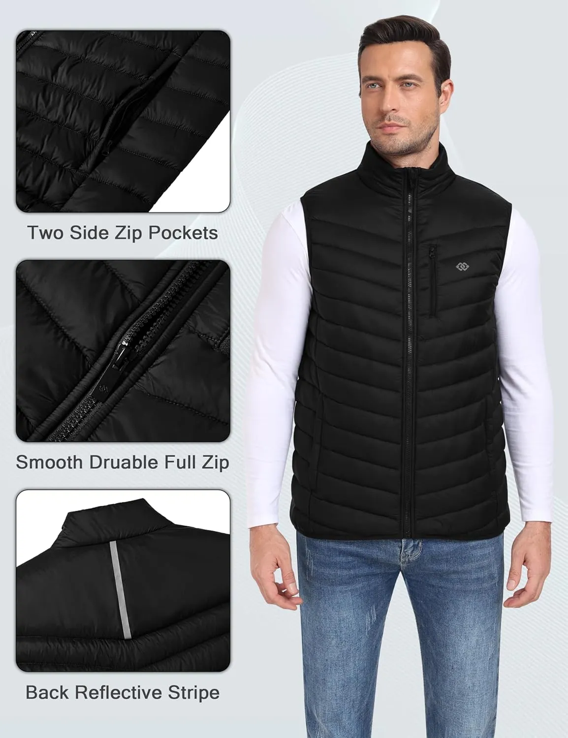 MoFiz Men's Vest Lined Puffer Vest Sleeveless Mock Neck Down Jacket Running Vest Travel Winter windbreak Coat