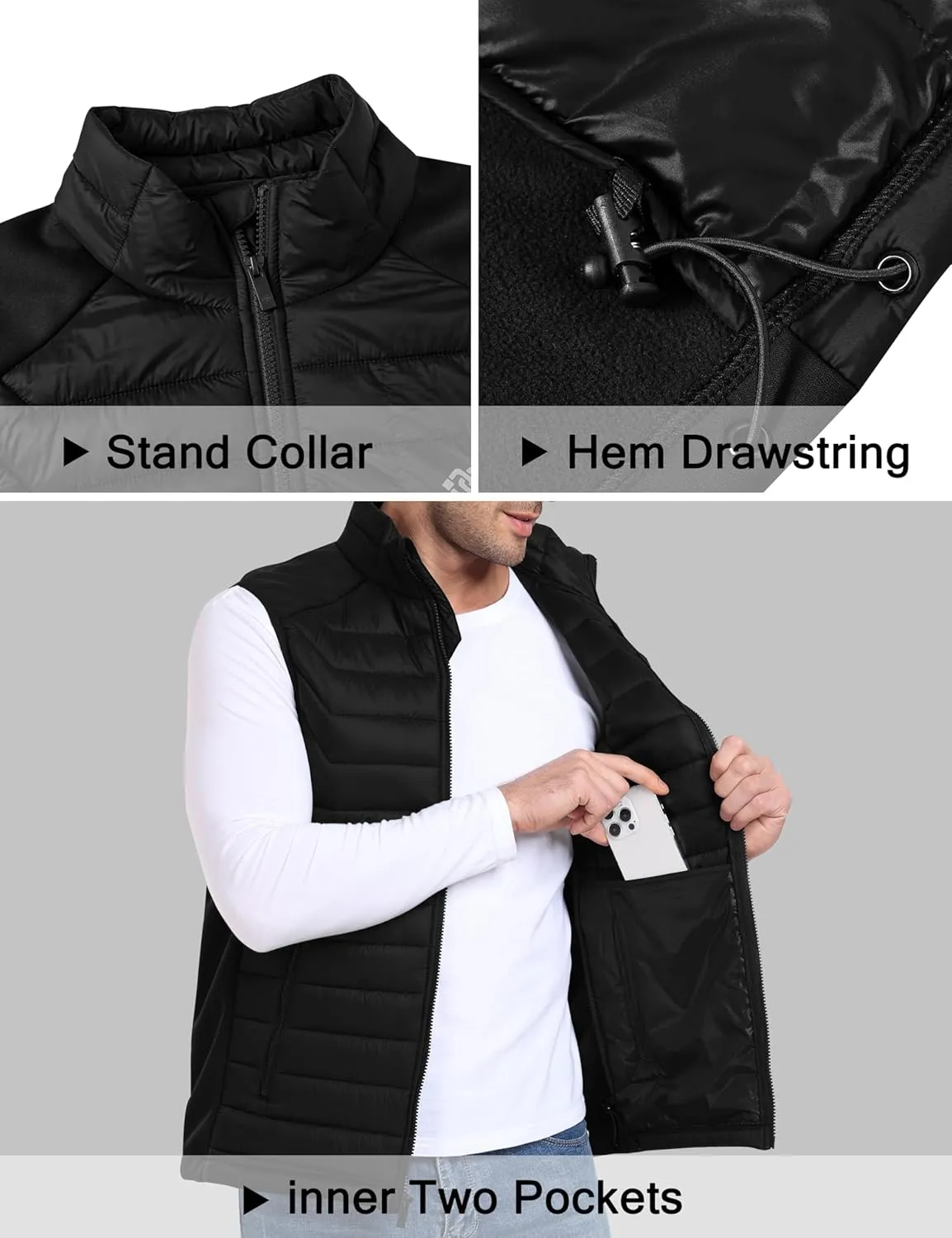 MoFiz Men's Vest Lined Puffer Vest Sleeveless Mock Neck Down Jacket Running Vest Travel Winter windbreak Coat