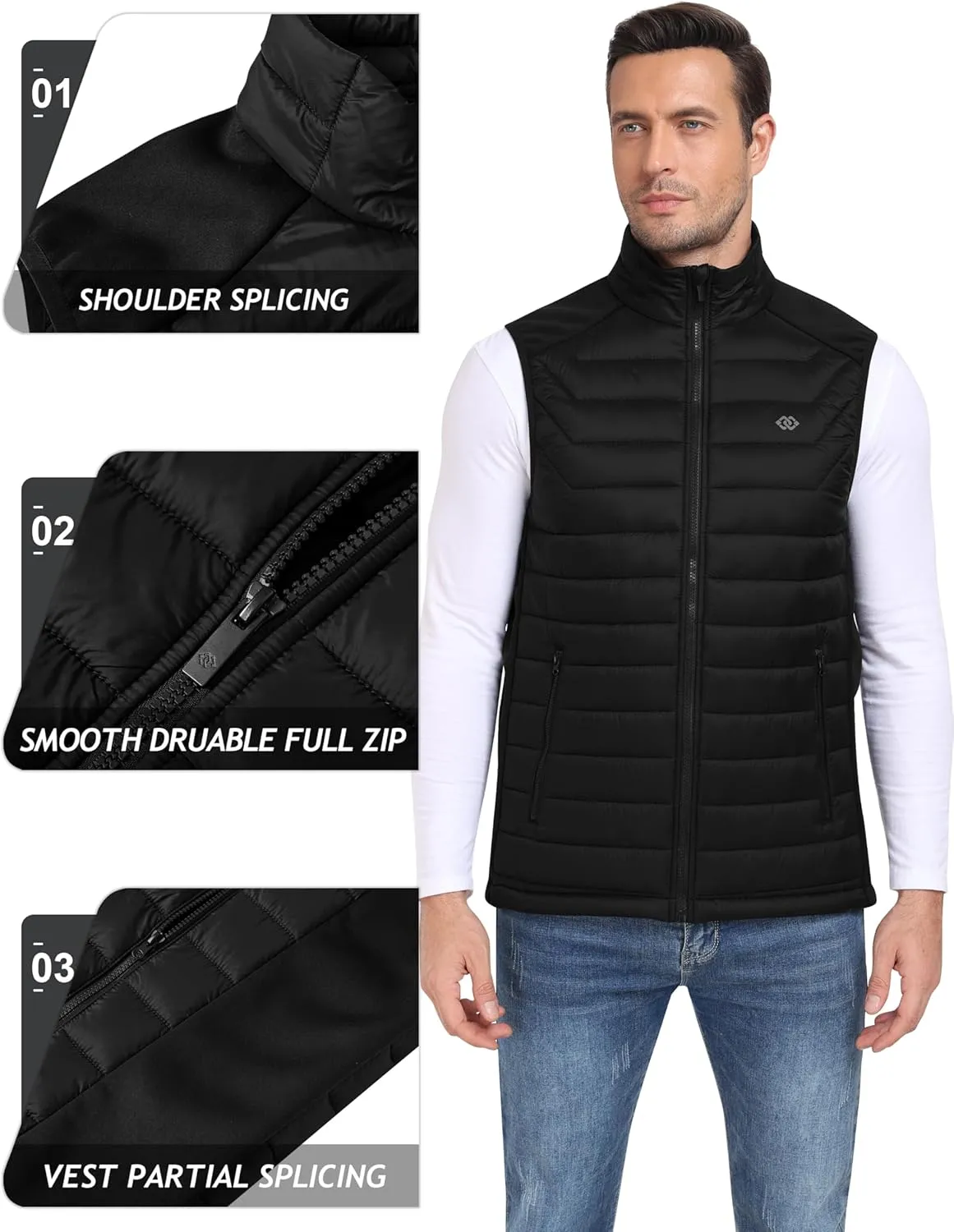 MoFiz Men's Vest Lined Puffer Vest Sleeveless Mock Neck Down Jacket Running Vest Travel Winter windbreak Coat