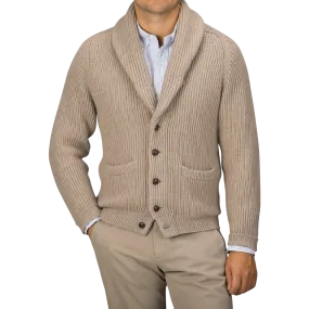 Natural Beige Cashmere Shawl Collar Cardigan