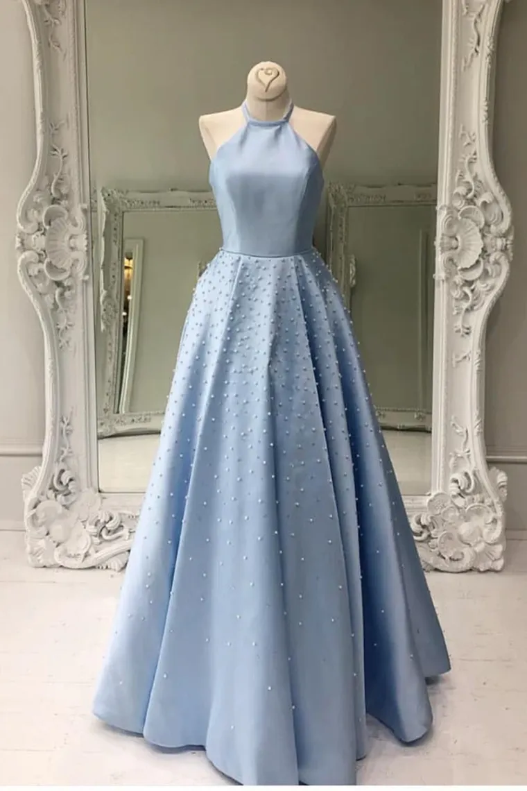 Open Back Floor Length Prom Dress With Pearls A Line Sleeveless Formal SWKP74AHYZK