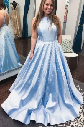 Open Back Floor Length Prom Dress With Pearls A Line Sleeveless Formal SWKP74AHYZK