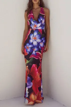 Sexy Open-Back Lace-Up Print Dress