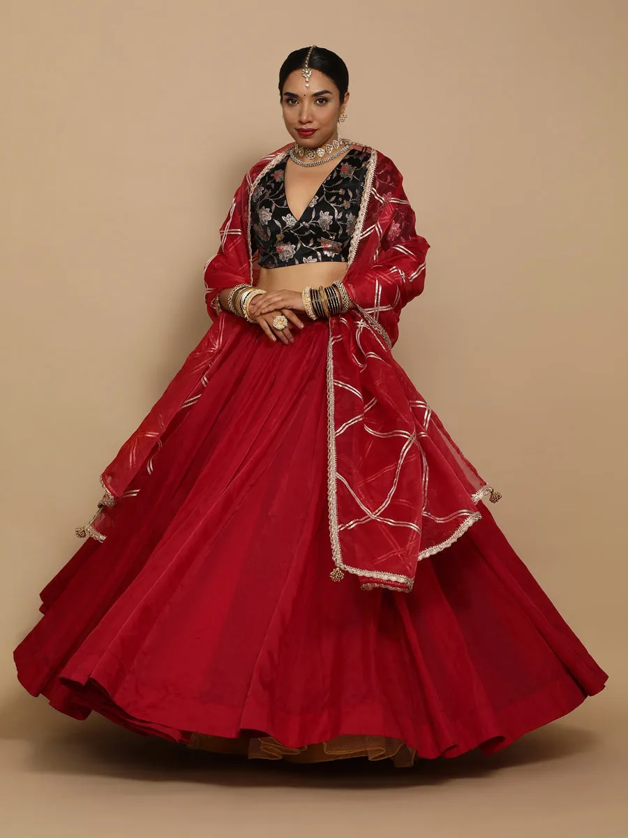 Shabnam x Tyohaar | Elbow Sleeves Satin Viscose Saree Blouse in Black Meenakari Fabric