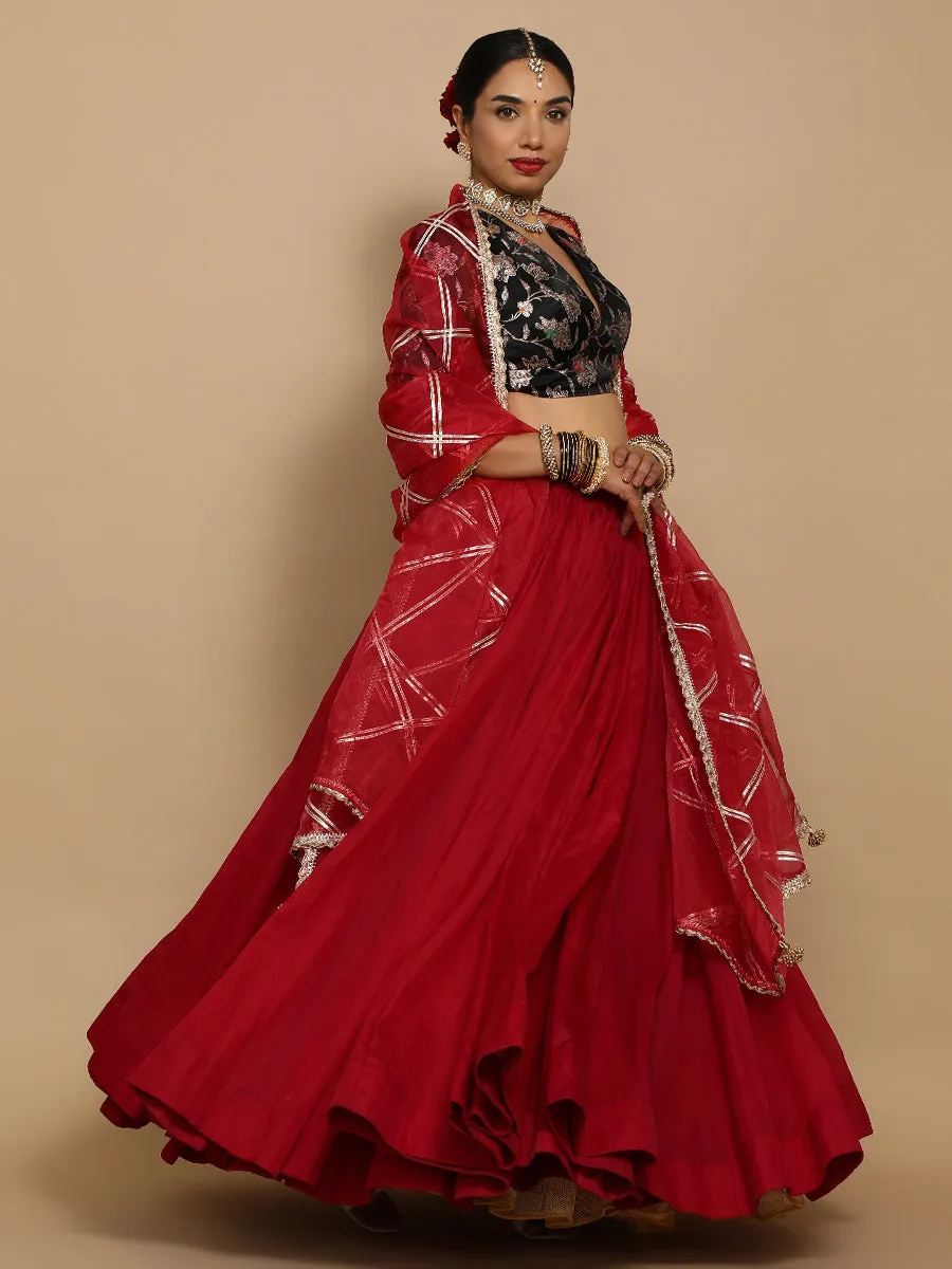 Shabnam x Tyohaar | Elbow Sleeves Satin Viscose Saree Blouse in Black Meenakari Fabric
