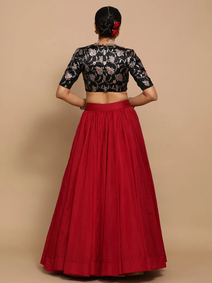 Shabnam x Tyohaar | Elbow Sleeves Satin Viscose Saree Blouse in Black Meenakari Fabric