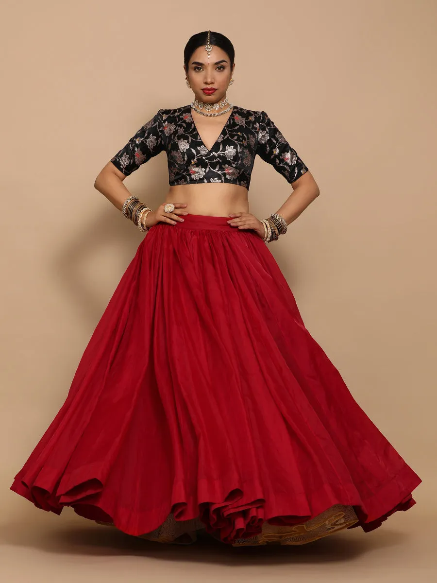 Shabnam x Tyohaar | Elbow Sleeves Satin Viscose Saree Blouse in Black Meenakari Fabric