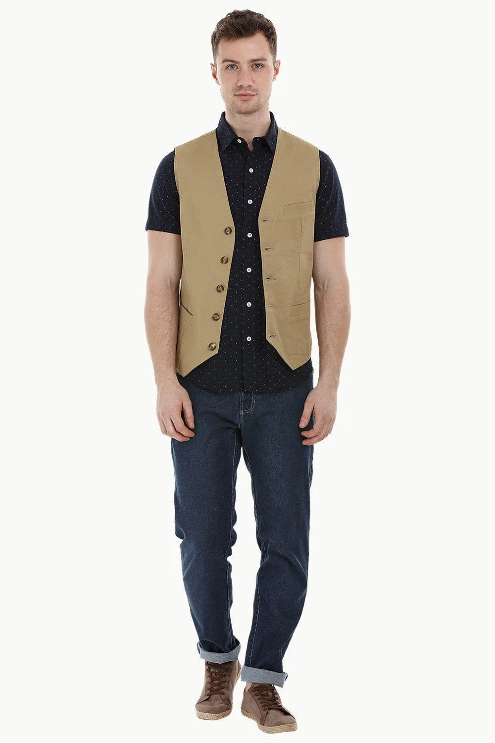 Sleeveless Lapel Khaki Jacket