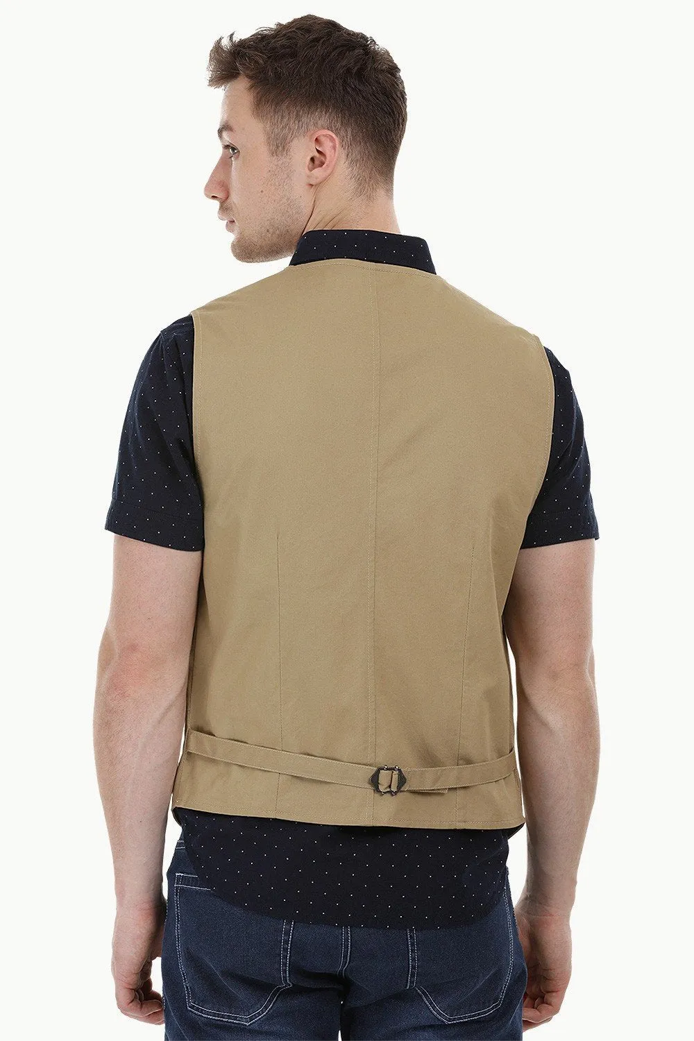 Sleeveless Lapel Khaki Jacket