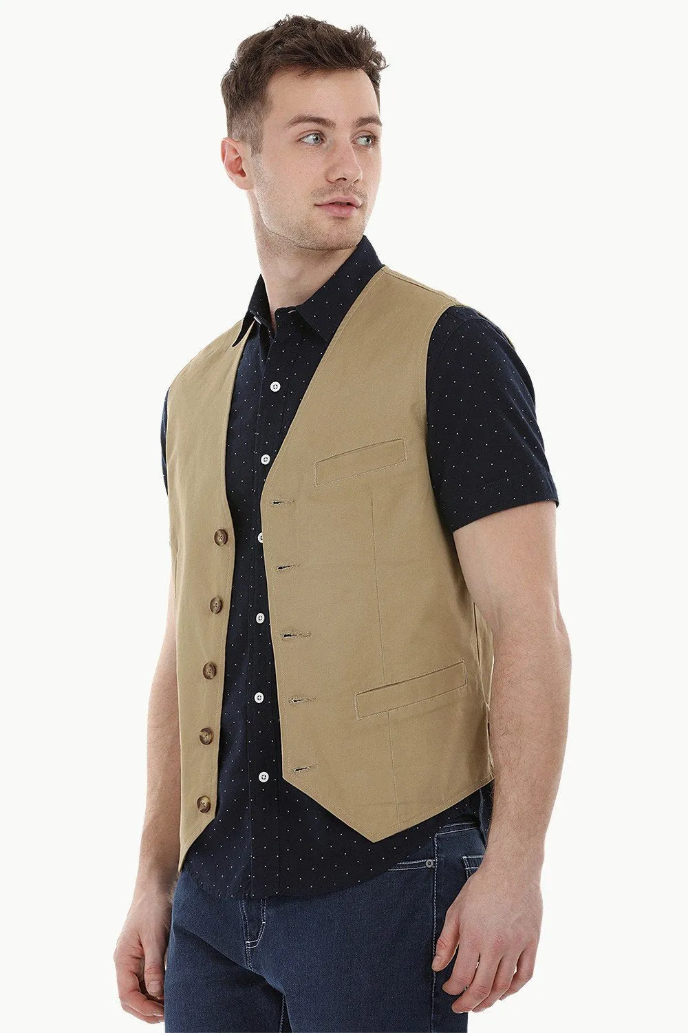 Sleeveless Lapel Khaki Jacket