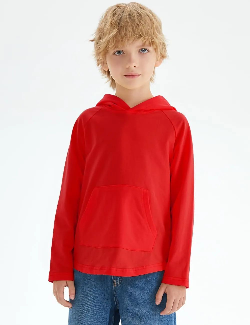 Spring&Gege Boys Light Weight Long Sleeve Hooded T-shirt Casual Solid Pullover Hoodie with Pocket