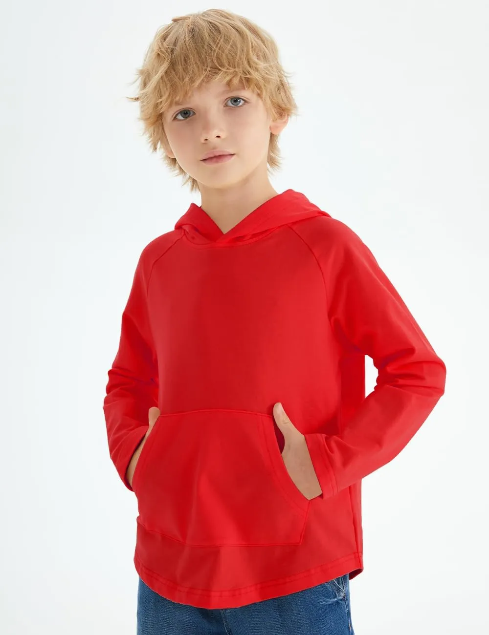 Spring&Gege Boys Light Weight Long Sleeve Hooded T-shirt Casual Solid Pullover Hoodie with Pocket