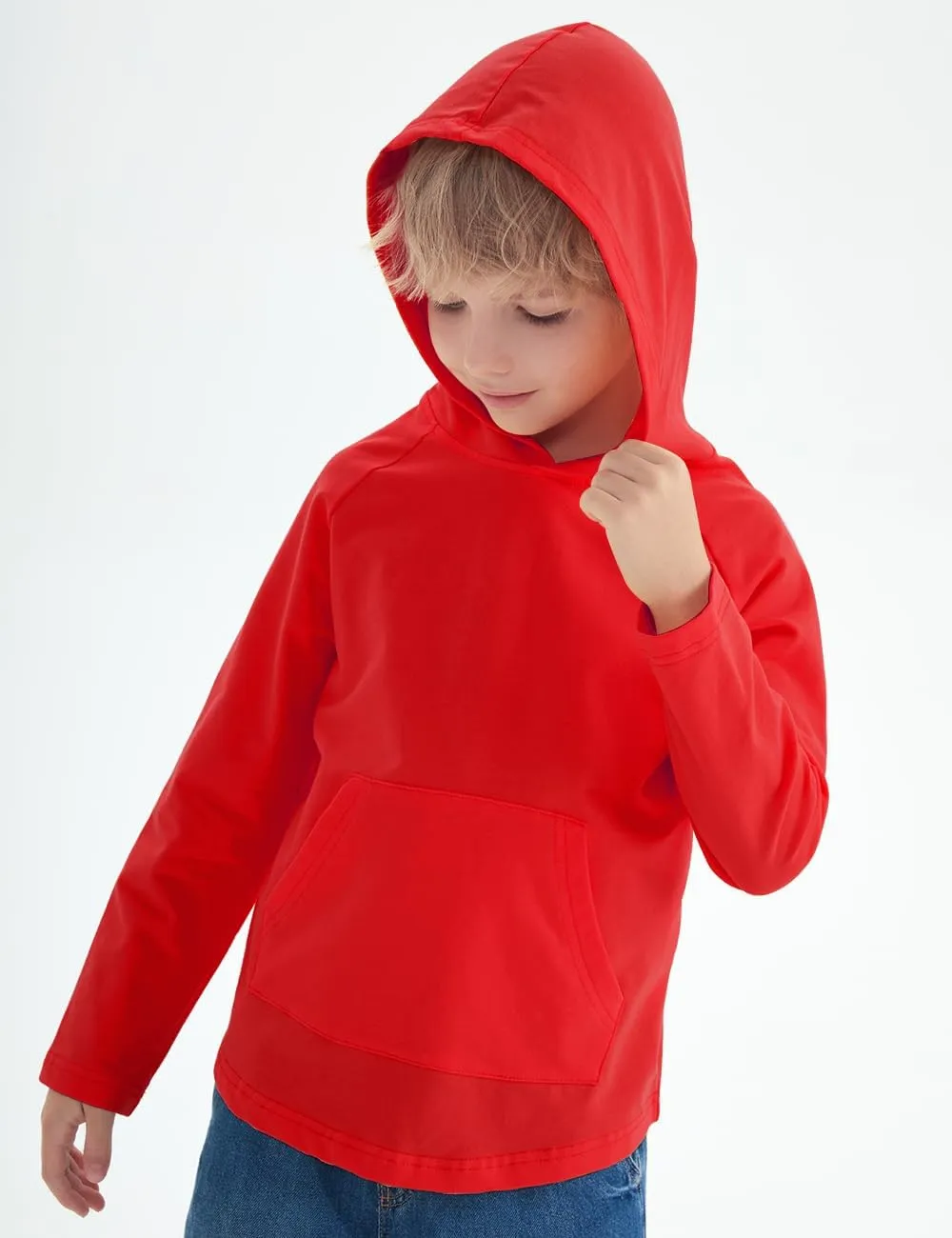 Spring&Gege Boys Light Weight Long Sleeve Hooded T-shirt Casual Solid Pullover Hoodie with Pocket