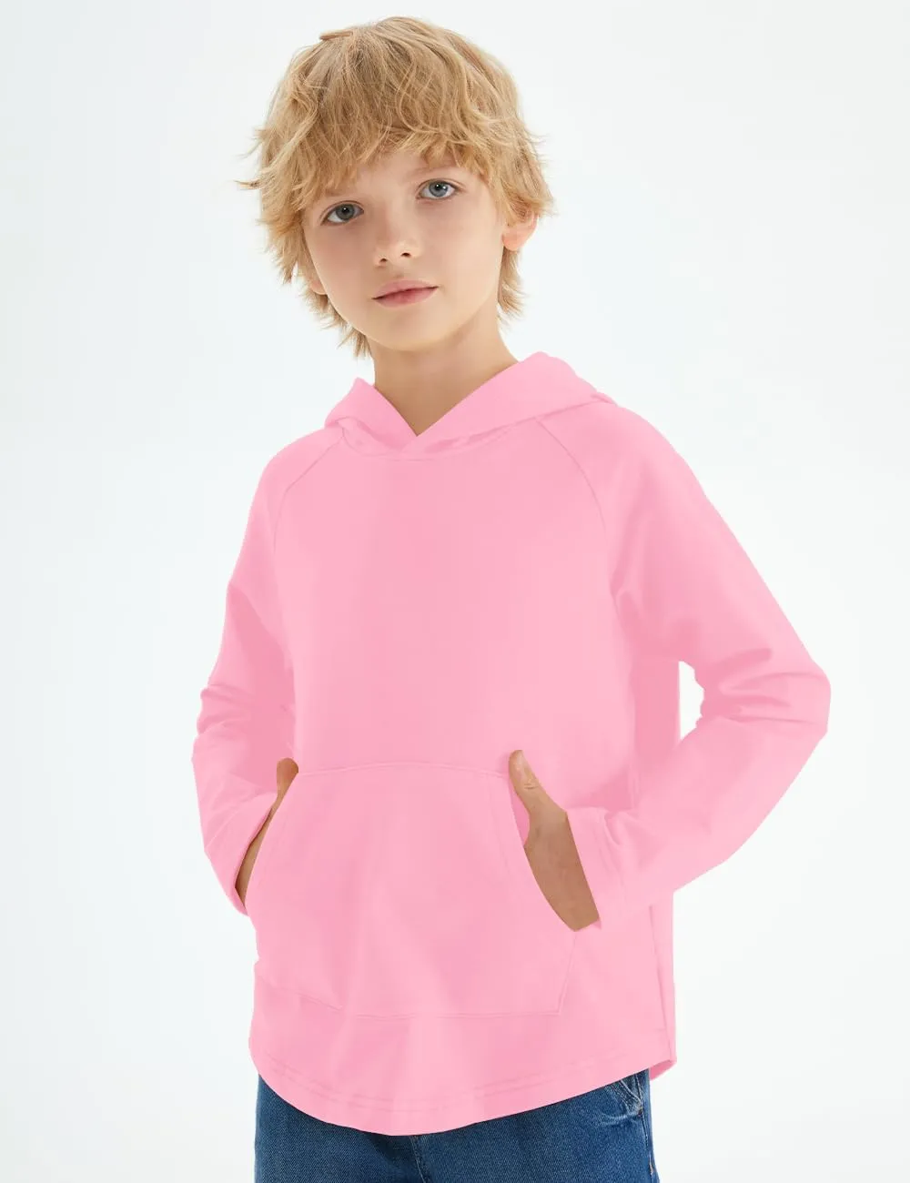 Spring&Gege Boys Light Weight Long Sleeve Hooded T-shirt Casual Solid Pullover Hoodie with Pocket