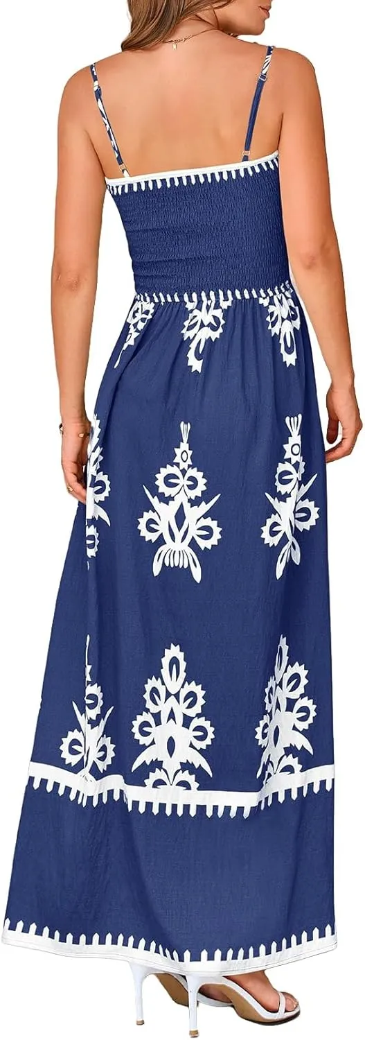 Summer Dresses for Women 2025 Floral Spaghetti Strap Maxi Dress Fashion Trendy Dressy Dresses Wedding Guest Dress