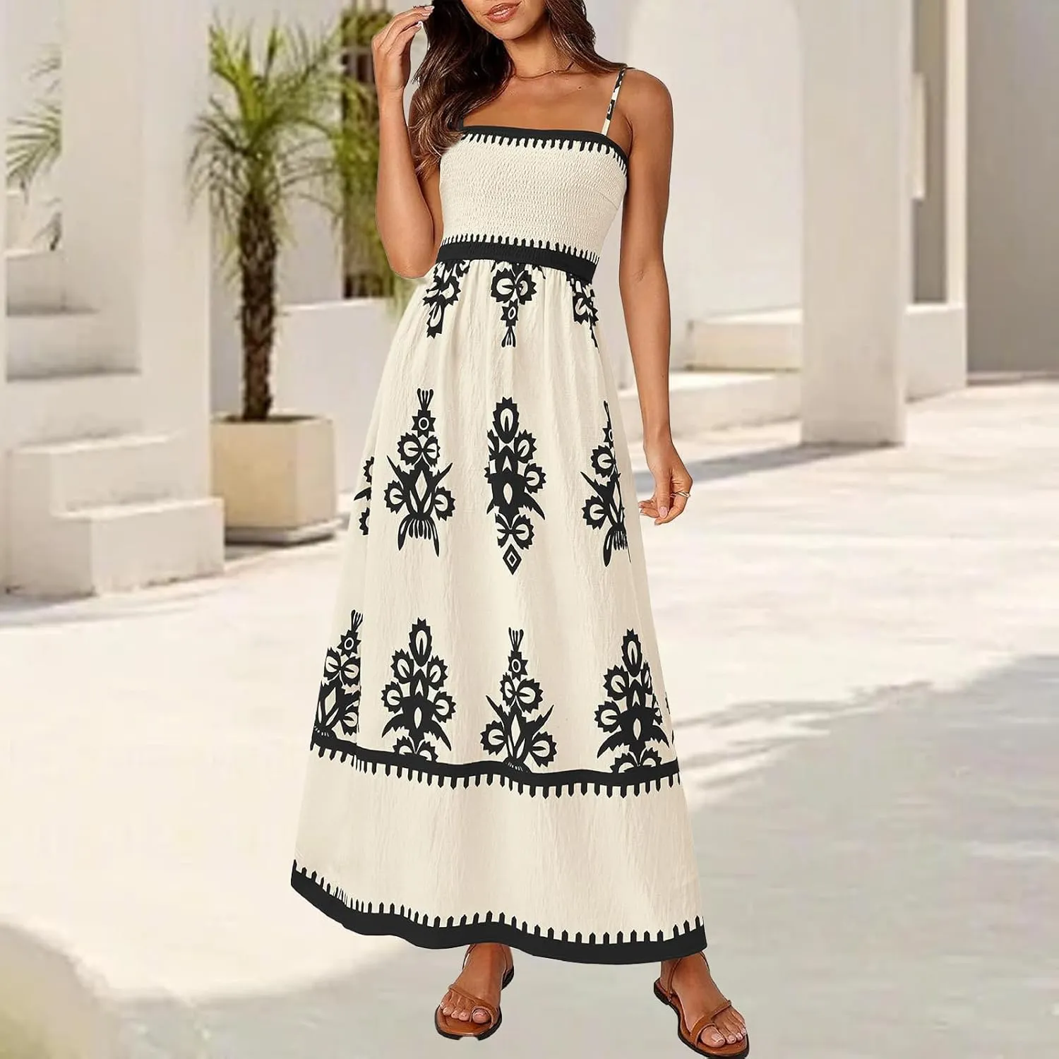 Summer Dresses for Women 2025 Floral Spaghetti Strap Maxi Dress Fashion Trendy Dressy Dresses Wedding Guest Dress