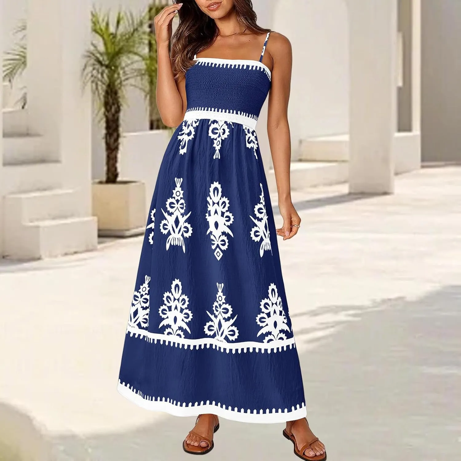 Summer Dresses for Women 2025 Floral Spaghetti Strap Maxi Dress Fashion Trendy Dressy Dresses Wedding Guest Dress