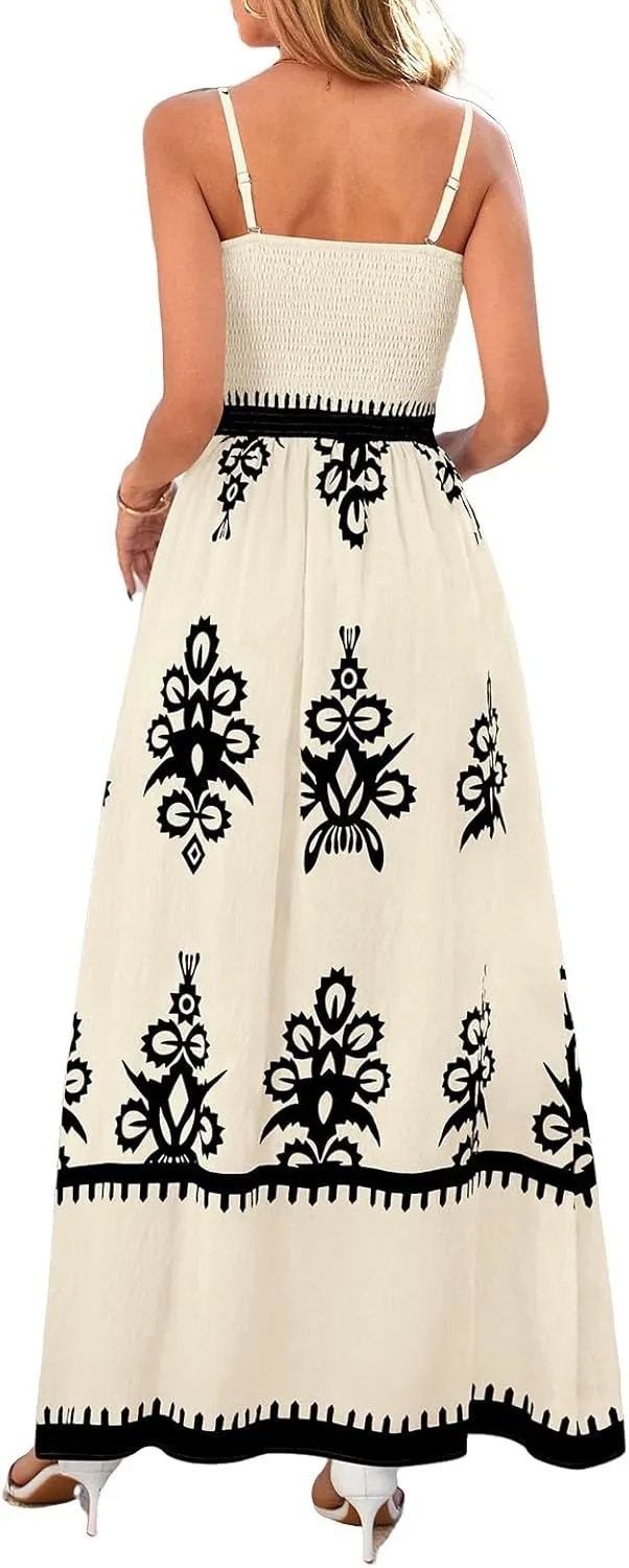 Summer Dresses for Women 2025 Floral Spaghetti Strap Maxi Dress Fashion Trendy Dressy Dresses Wedding Guest Dress