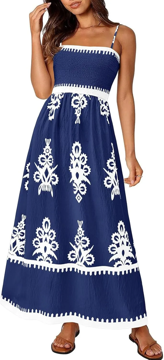 Summer Dresses for Women 2025 Floral Spaghetti Strap Maxi Dress Fashion Trendy Dressy Dresses Wedding Guest Dress