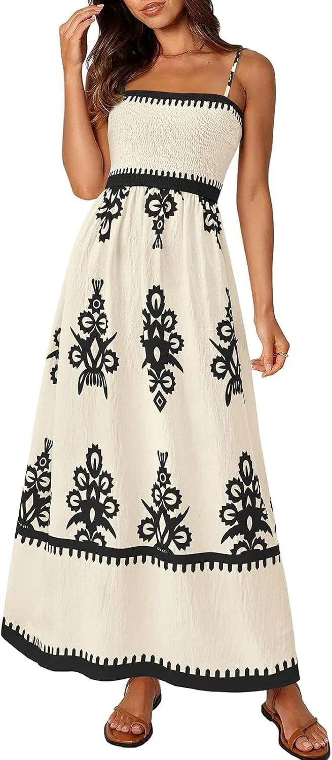 Summer Dresses for Women 2025 Floral Spaghetti Strap Maxi Dress Fashion Trendy Dressy Dresses Wedding Guest Dress