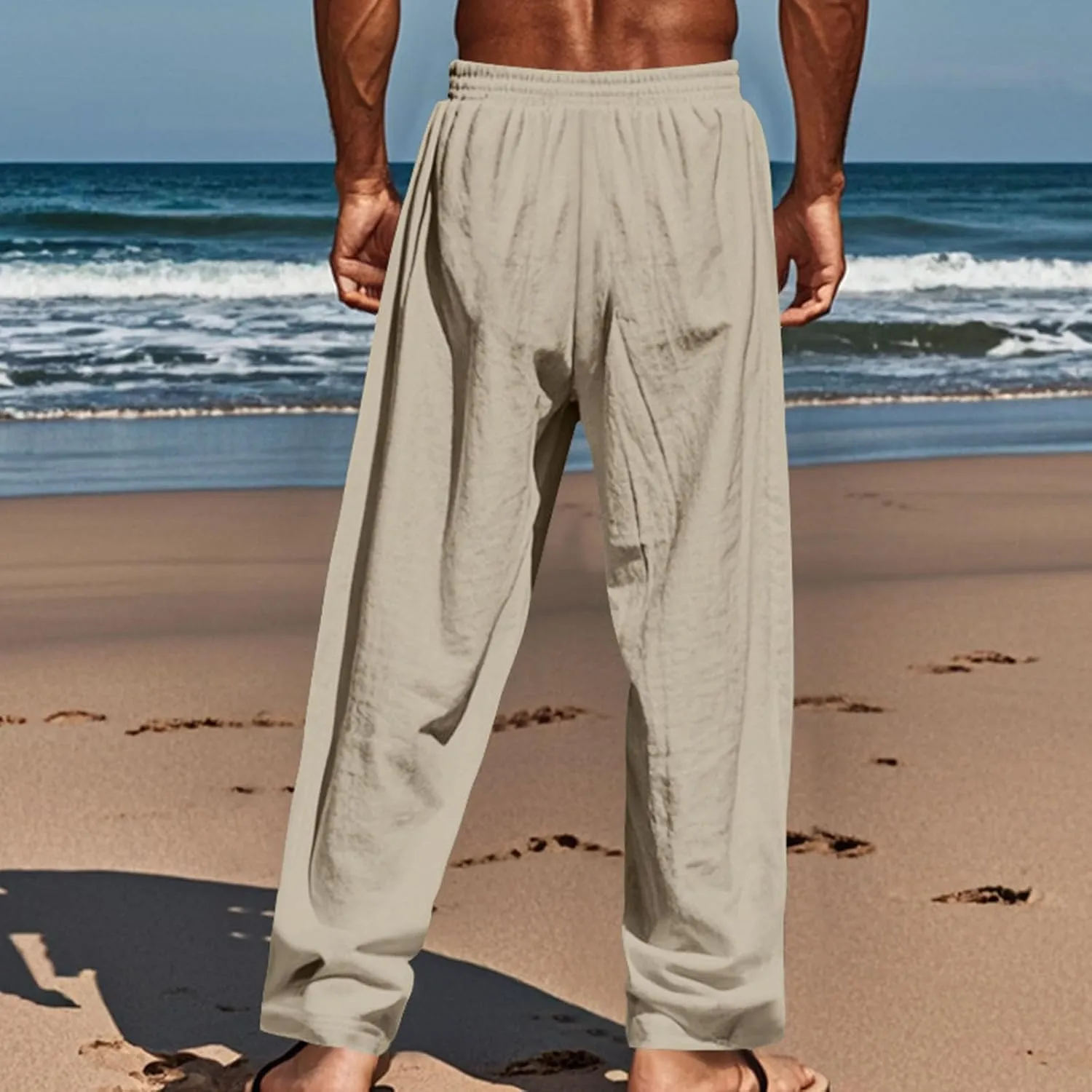 Summer Pants for Men 2025 Elastic Waist Drawstring Lightweight Casual Beach Pant Loose Fit Breathable Lounge Trousers