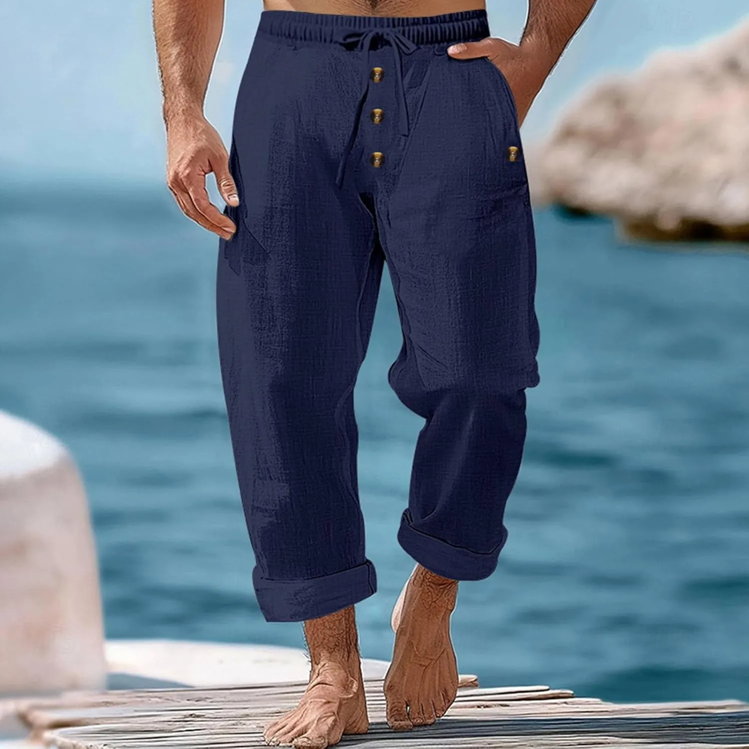 Summer Pants for Men 2025 Elastic Waist Drawstring Lightweight Casual Beach Pant Loose Fit Breathable Lounge Trousers