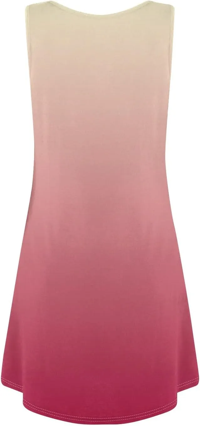 Sundresses for Women Tank Dress Spring Short Dress Sleeveless Gradient Color Fashion Vest Dresses Summer with Pocket
