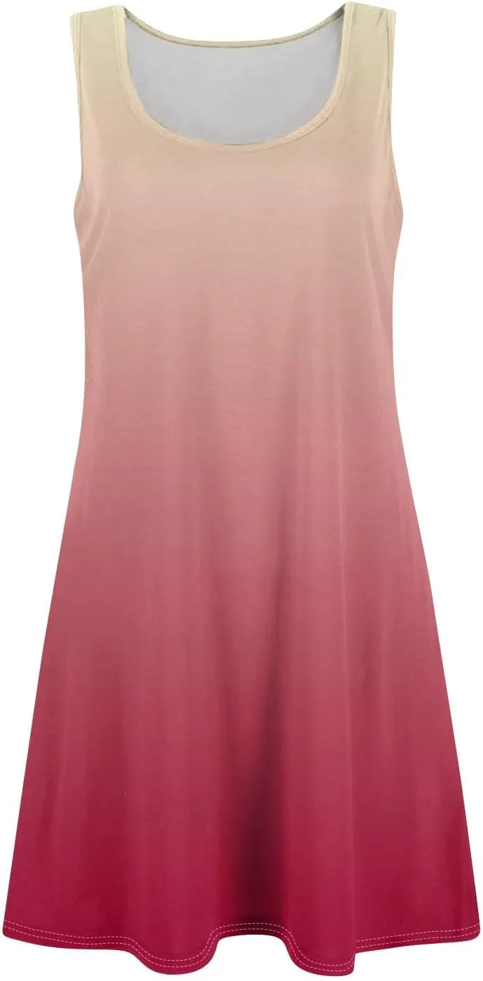 Sundresses for Women Tank Dress Spring Short Dress Sleeveless Gradient Color Fashion Vest Dresses Summer with Pocket